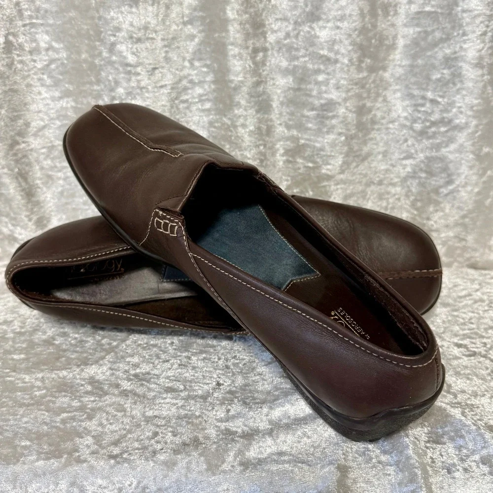 Aerology by Aerosoles Womens Dark Brown Leather Mule-Slip‎ On Loafer Shoes Sz-10